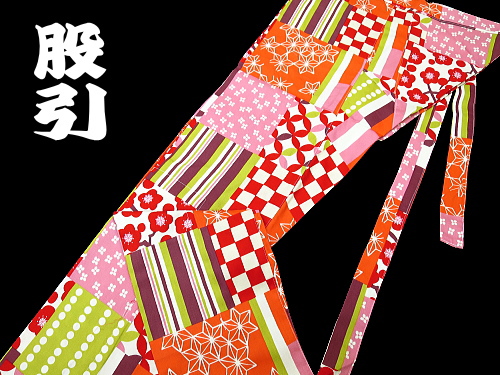 義若オリジナル激安セール柄股引き 七宝・梅・切りばめ(赤オレンジ)